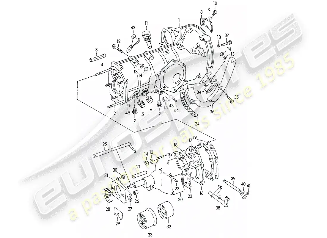 porsche 1958 (356/356a) caja de transmisión - con: - diagrama de piezas de suspensión de transmisión