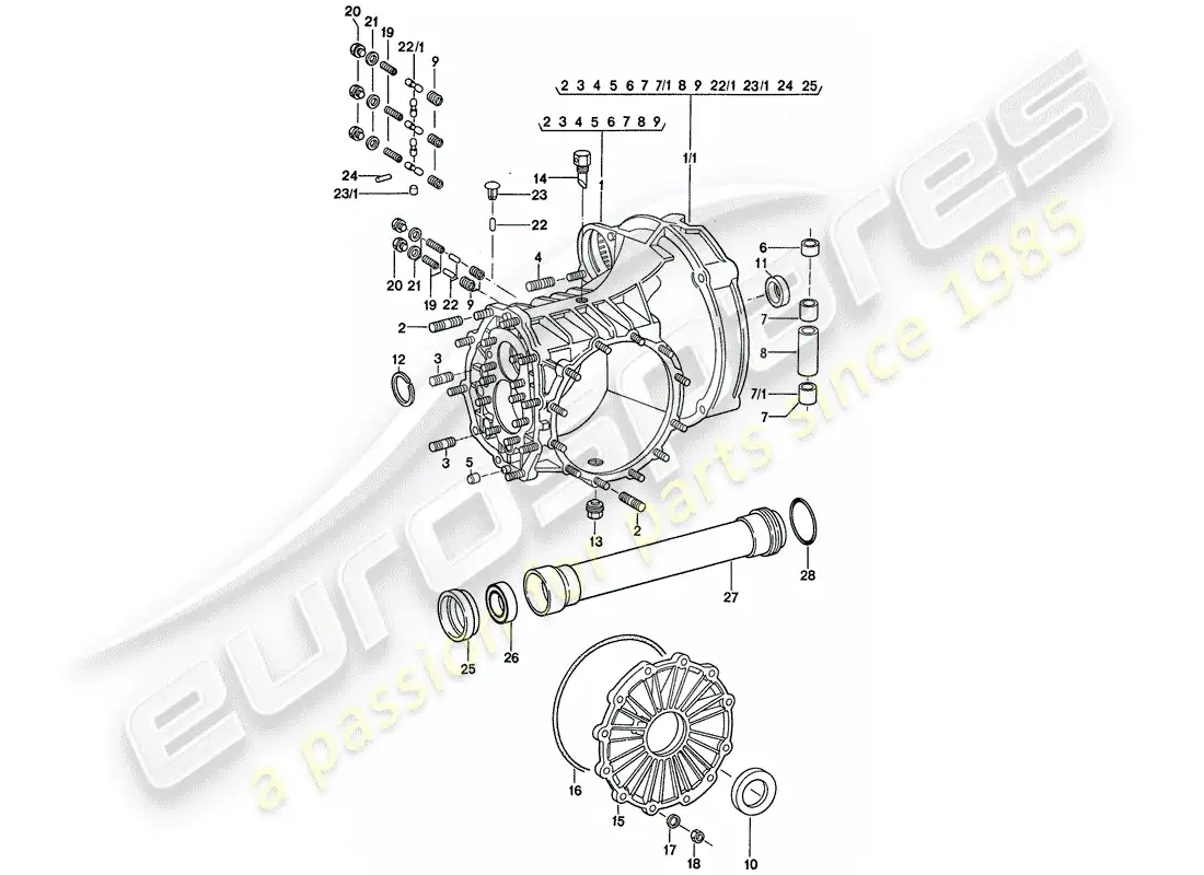 porsche 1976 (911) transmisión de reemplazo - caja de transmisión diagrama de piezas