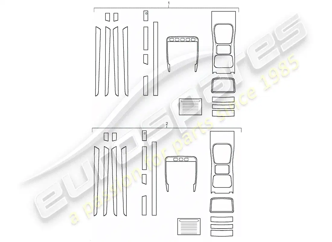 porsche 2014 (tequipment cayenne) 1 establecer molduras de acabado para diagrama de piezas