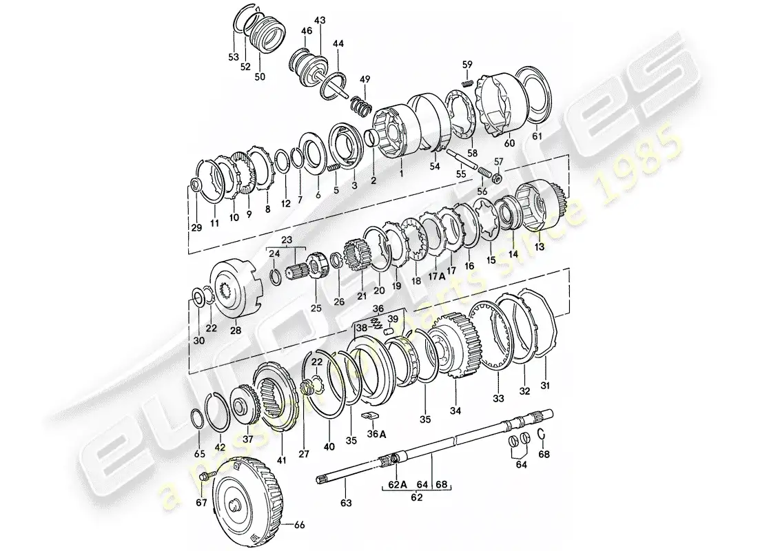 porsche 1987 (924s) control de transmisión - transmisión automática diagrama de piezas