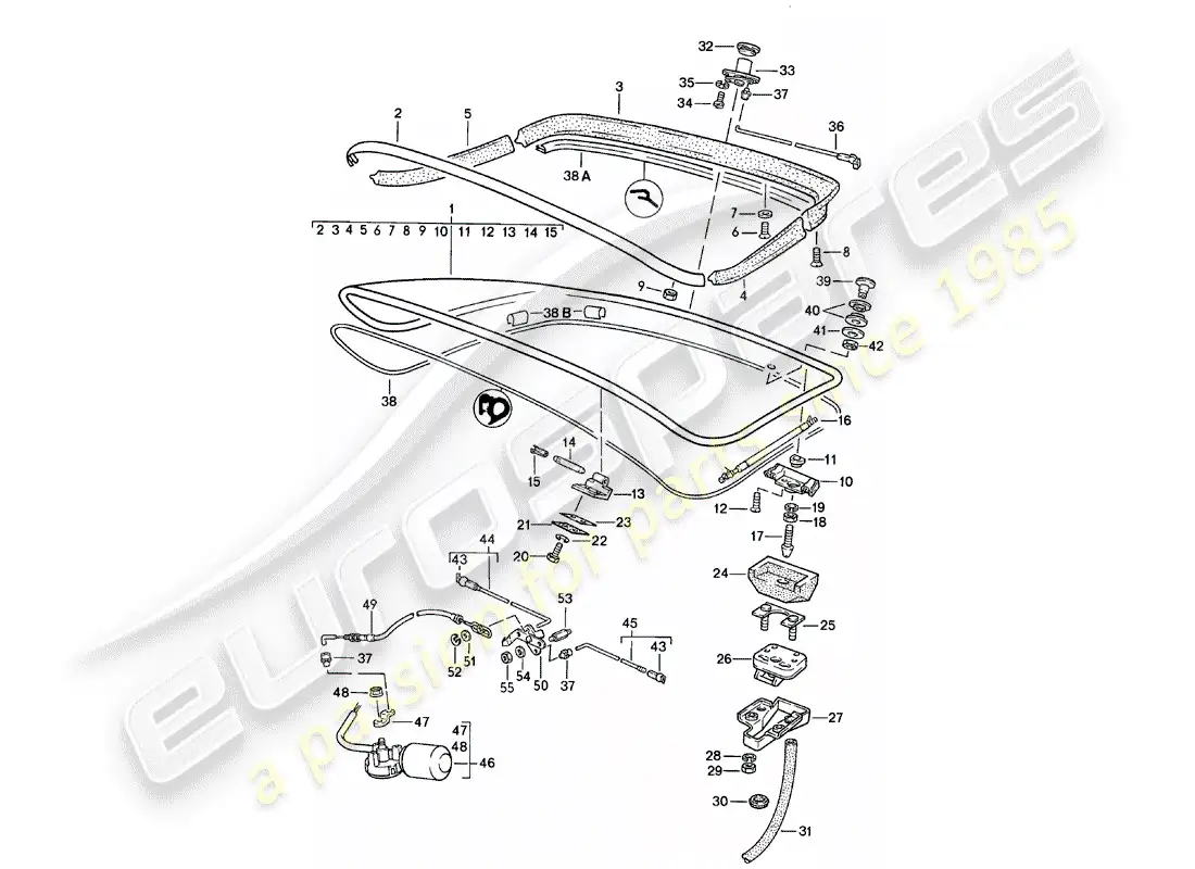porsche 1982 (924) tapa del maletero trasero - con: - spoiler trasero diagrama de piezas