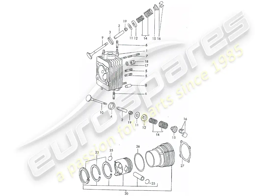 porsche 1972 (911) culata - cilindro con pistones - d >> - mj 1971 diagrama de piezas