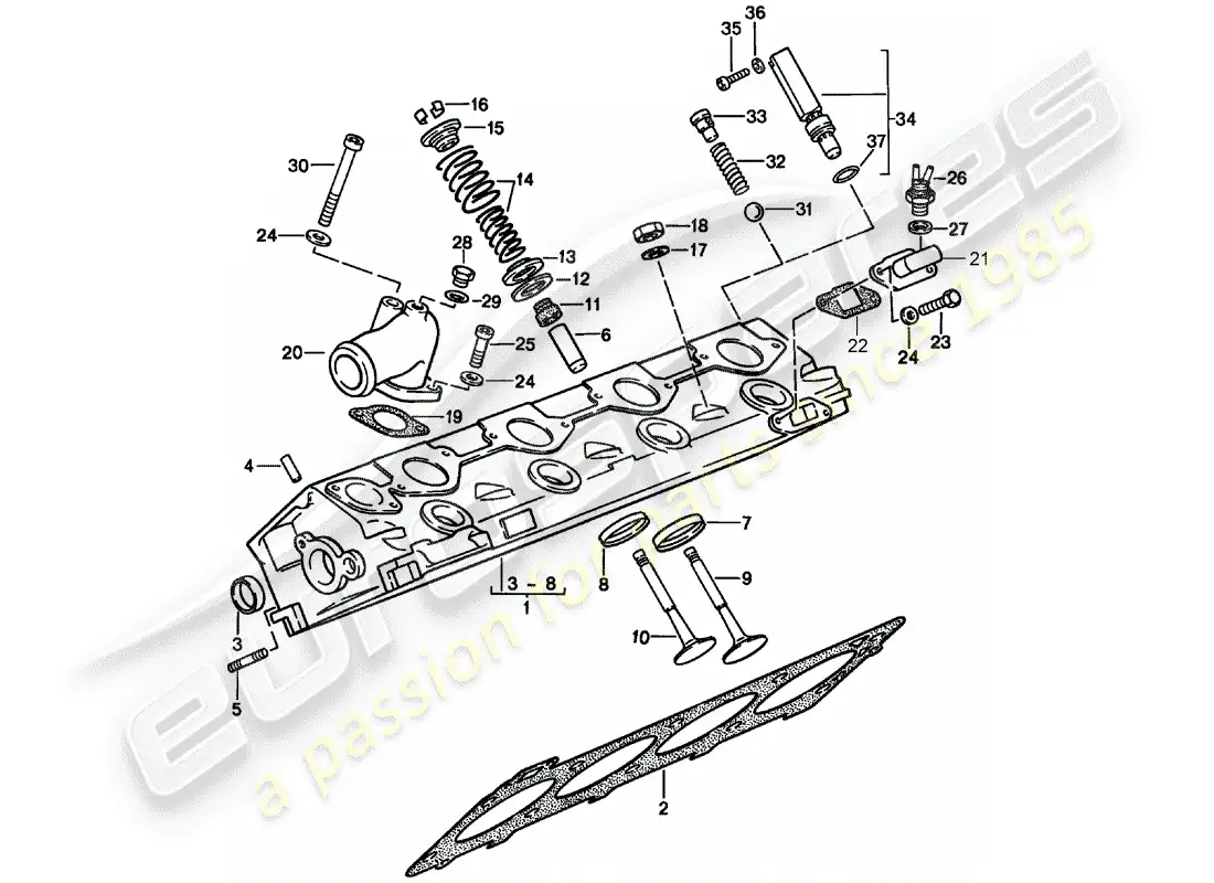 porsche 1988 (924s) cabeza de cilindro diagrama de piezas