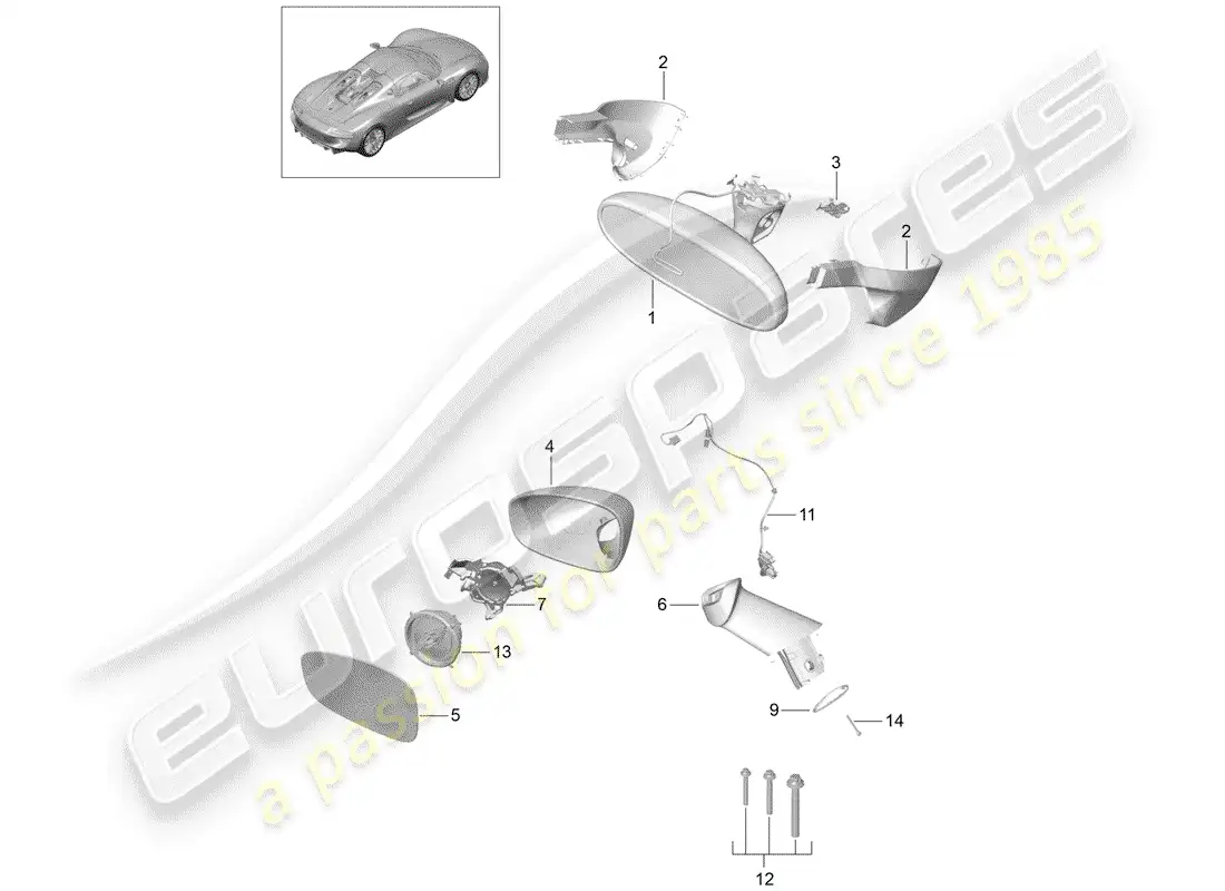 porsche 2015 (918 spyder) espejo retrovisor interior diagrama de piezas