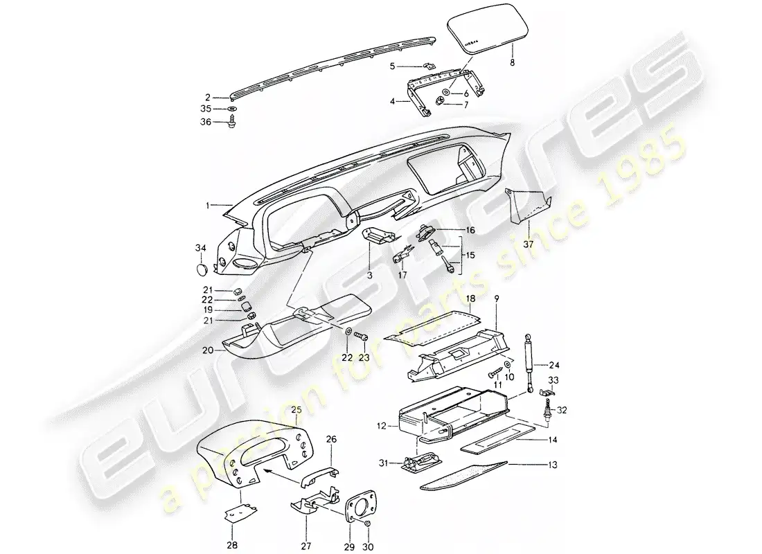 porsche 1994 (928) adorno del salpicadero - para vehículos con - airbag - (lado del pasajero) diagrama de piezas