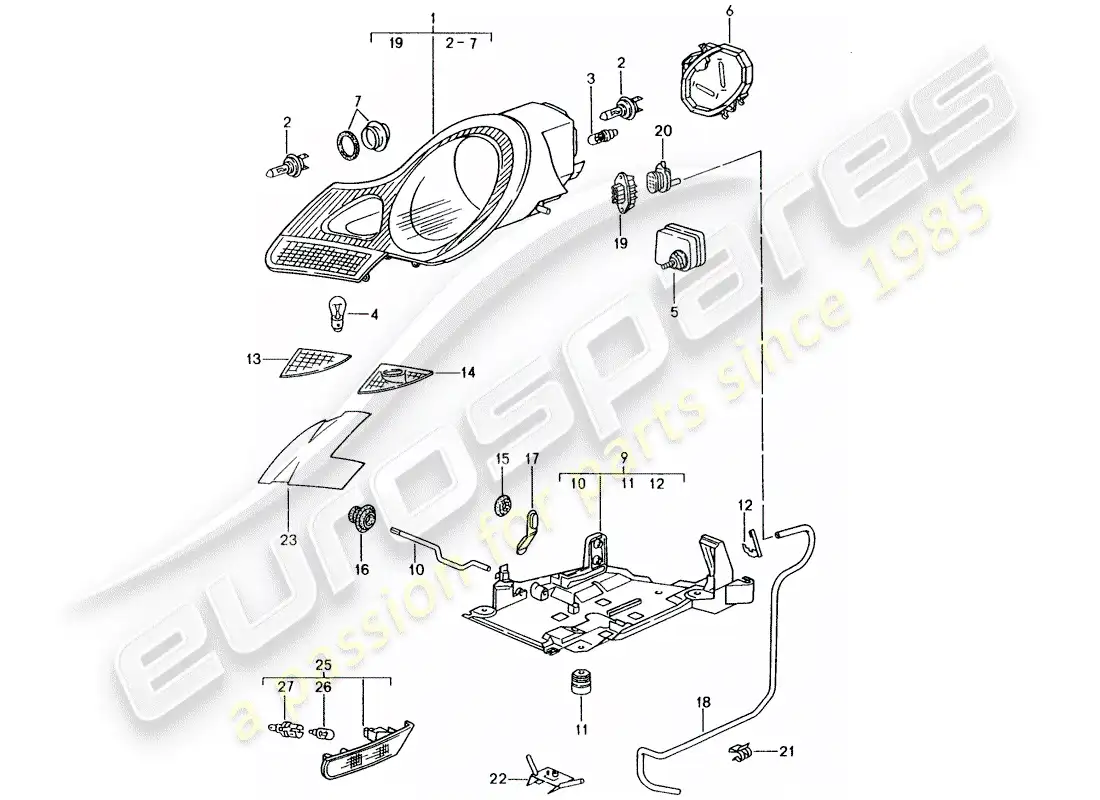 porsche 1999 (996) faro - repetidor de señal de giro - d >> - mj 2001 diagrama de piezas