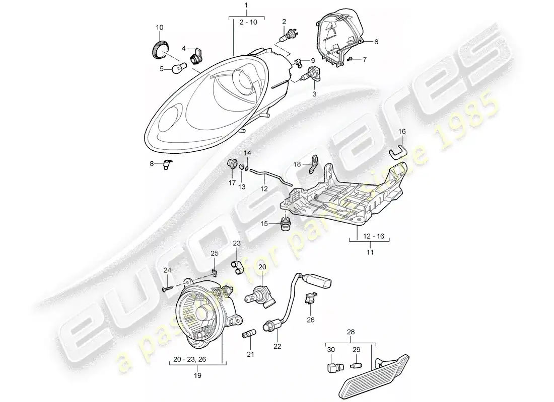 porsche 2006 (987 cayman) lámpara de cabeza diagrama de piezas