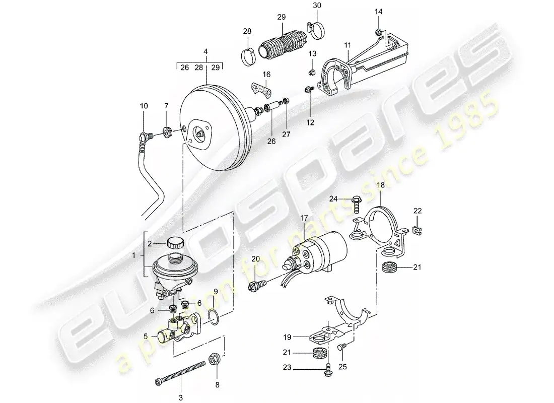 porsche 2001 (996 turbo / gt2) cilindro maestro de freno - refuerzo de freno - bomba de embrague diagrama de piezas