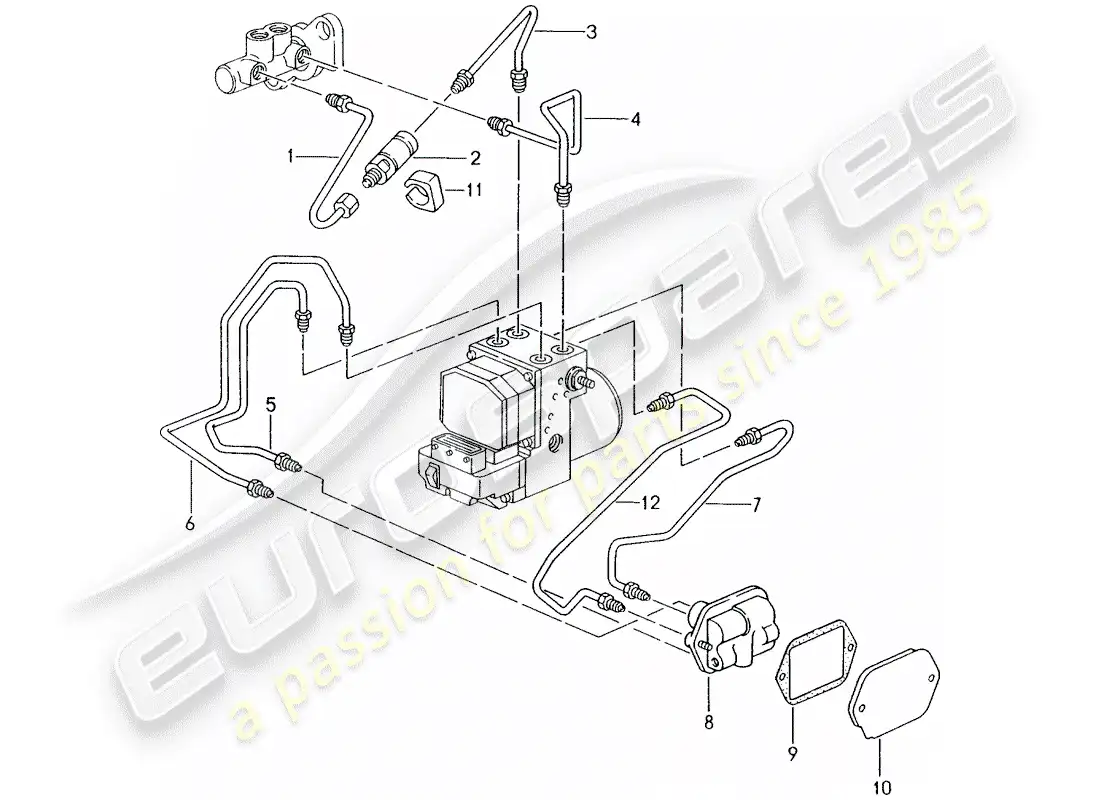 porsche 2000 (986 boxster) tubo de freno - extremo delantero diagrama de piezas