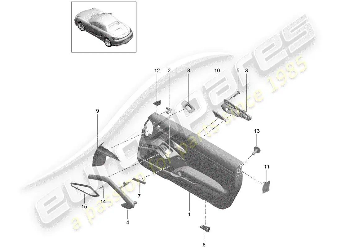 porsche 2014 (981 boxster) panel de la puerta diagrama de piezas