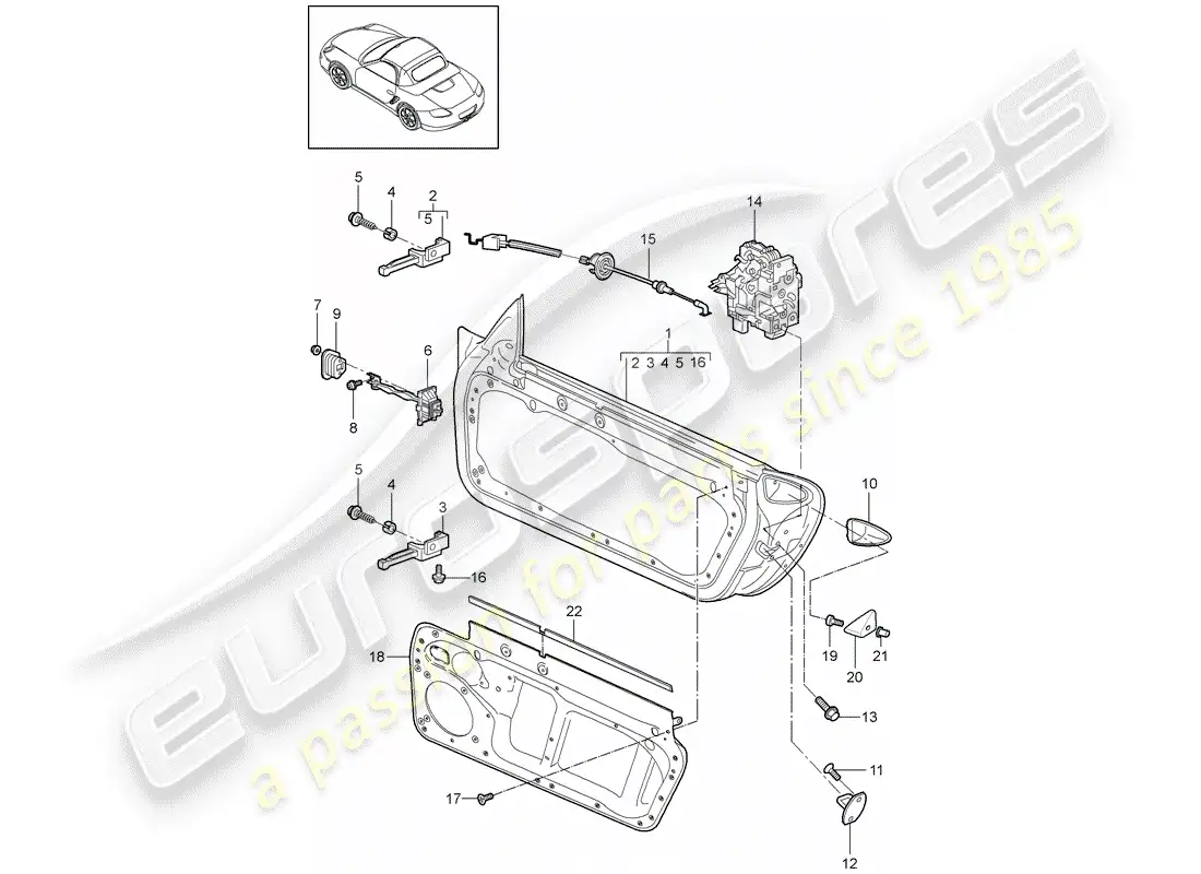 porsche 2012 (987 boxster) carcasa de la puerta diagrama de piezas