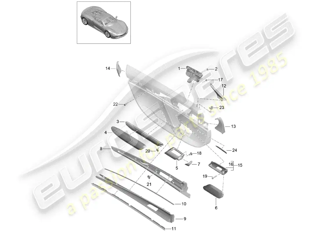 porsche 2015 (918 spyder) panel de la puerta diagrama de piezas
