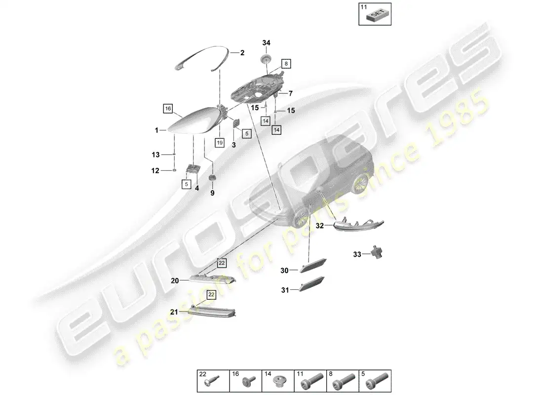 porsche 2020 (cayenne e3 9ya/9yb) faro led diagrama de piezas