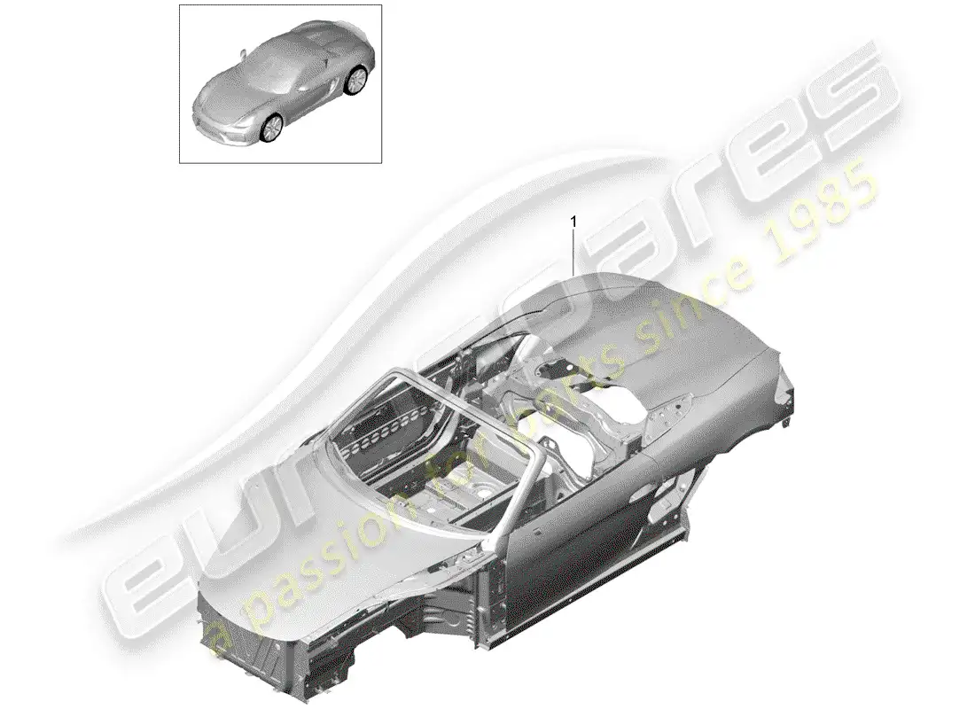 porsche 2016 (981 boxster spyder) cuerpo del auto diagrama de piezas
