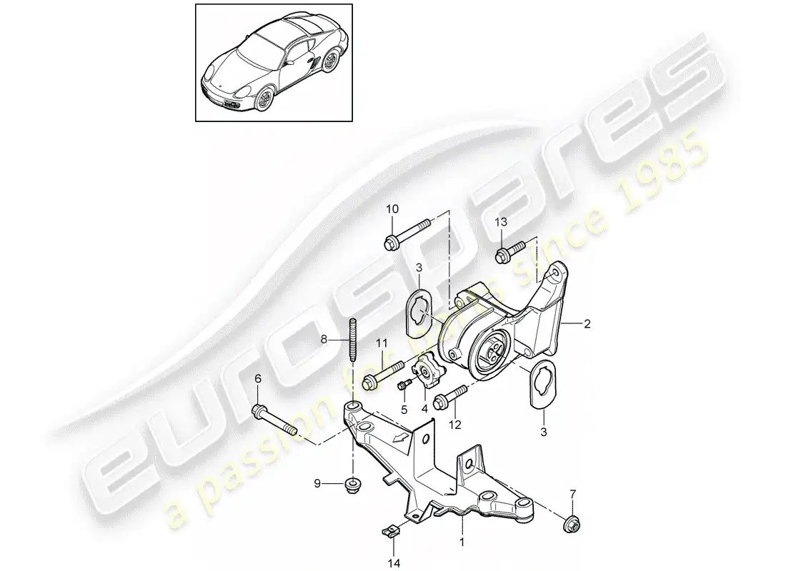 porsche 2012 (987 boxster) suspensión del motor diagrama de piezas