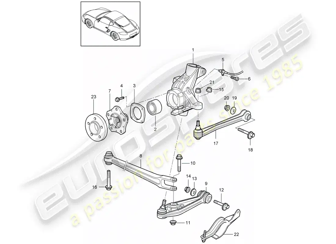 porsche 2011 (987 cayman) eje posterior diagrama de piezas