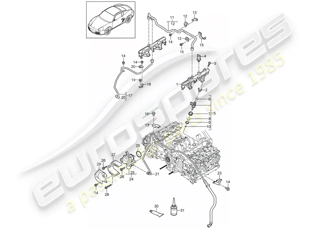 porsche 2012 (987 cayman) tubo de recogida de combustible diagrama de piezas