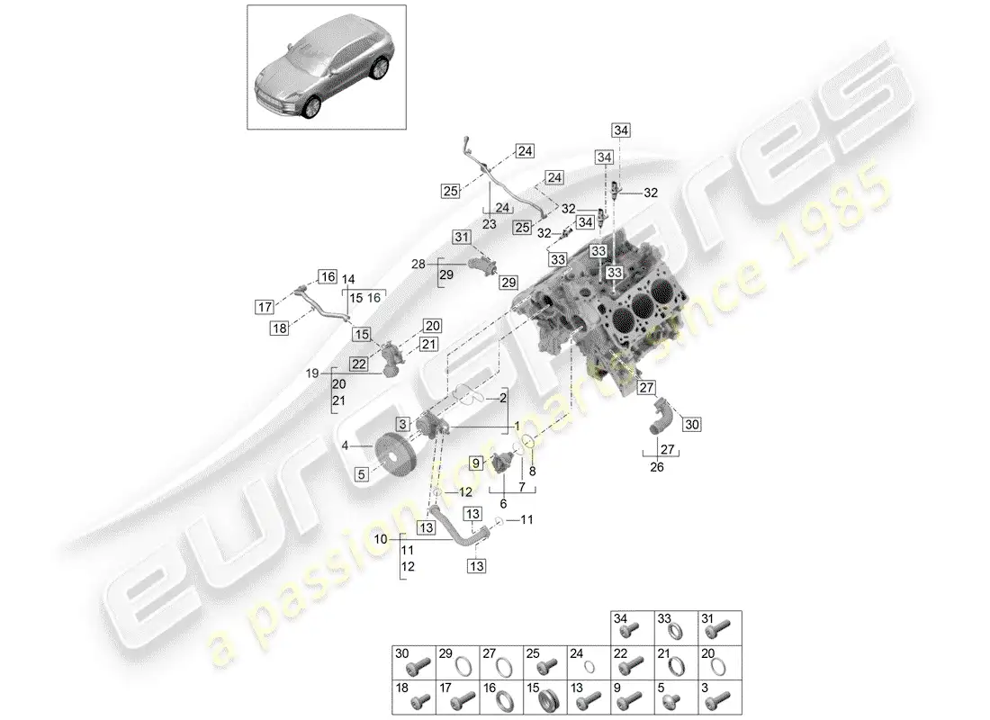 porsche 2019 (macan) bomba de agua diagrama de piezas