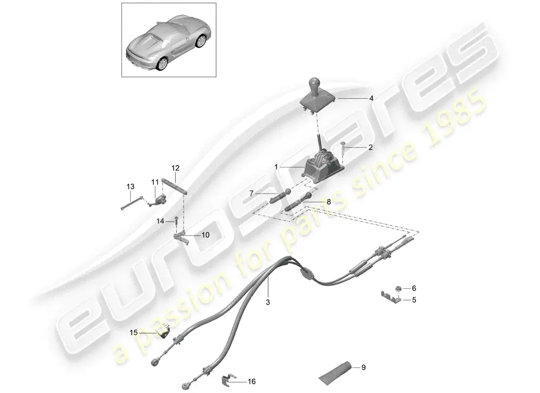 porsche 2016 (981 boxster spyder) control de transmisión diagrama de piezas