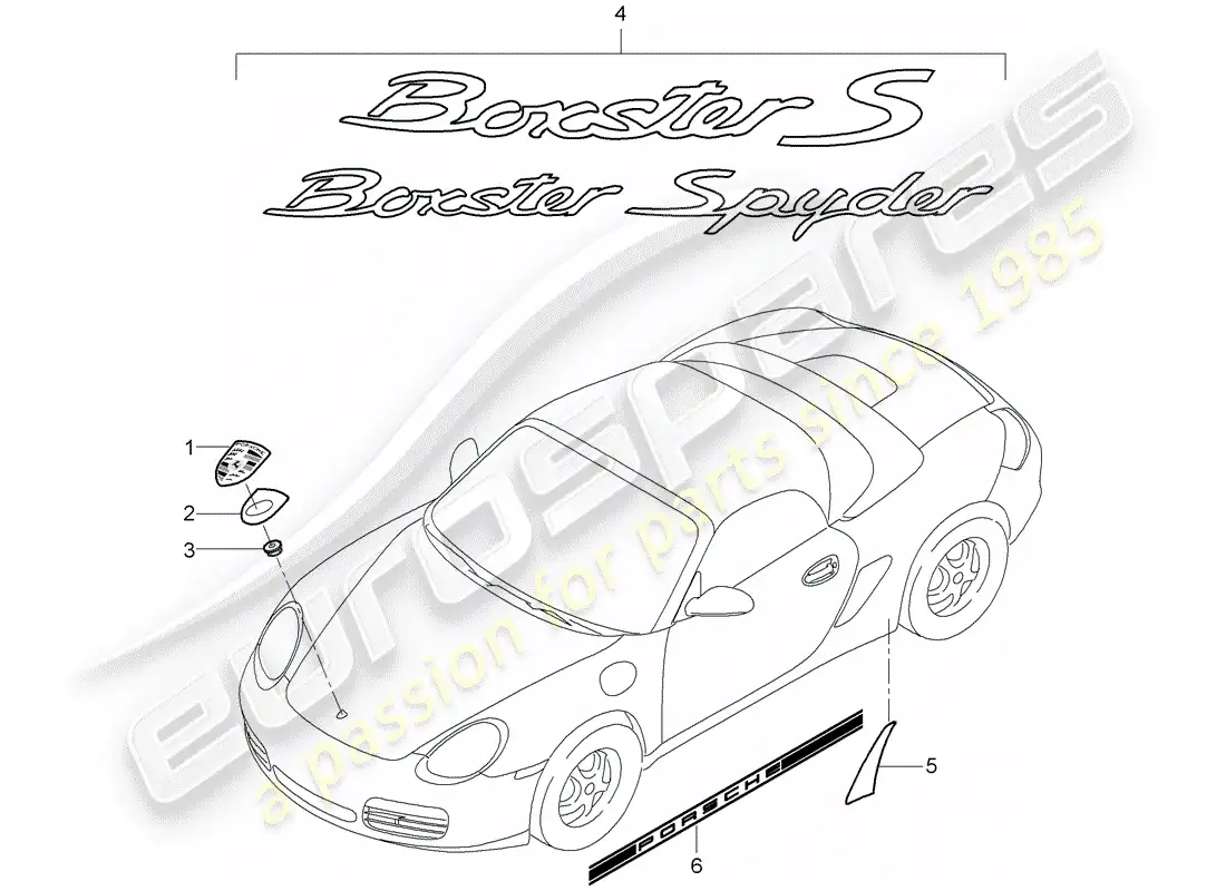 porsche 2012 (987 boxster) placas de identificación diagrama de piezas