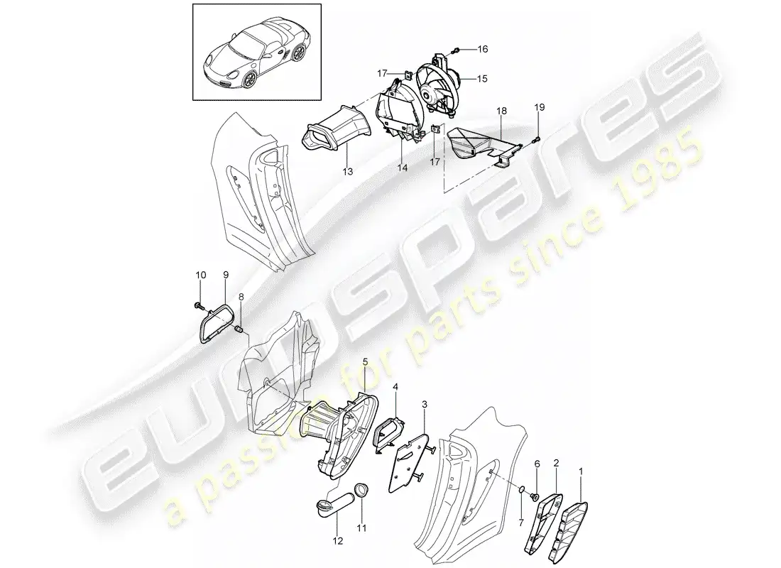 porsche 2012 (987 boxster) ventilación diagrama de piezas