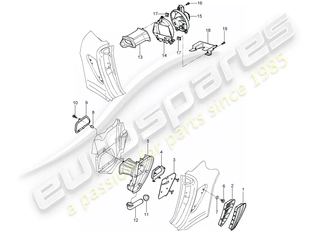porsche 2007 (987 cayman) ventilación diagrama de piezas