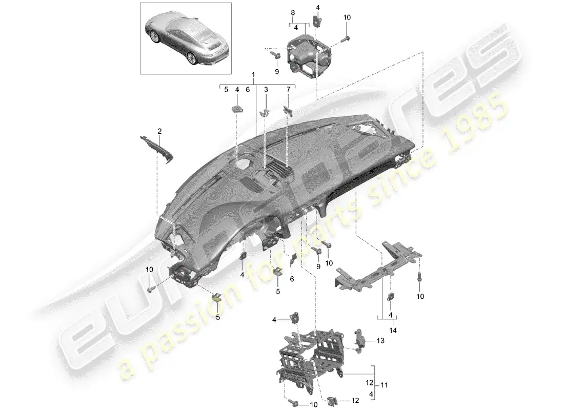 porsche 2019 (991-2) moldura del panel de instrumentos diagrama de piezas