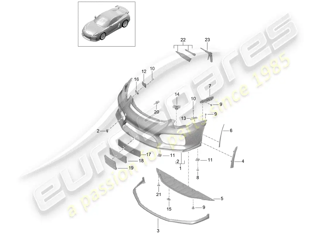 porsche 2016 (981 cayman gt4) diagrama de piezas del parachoques