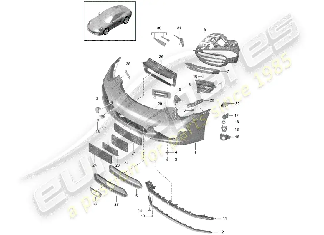 porsche 2016 (991-1) parachoque diagrama de piezas