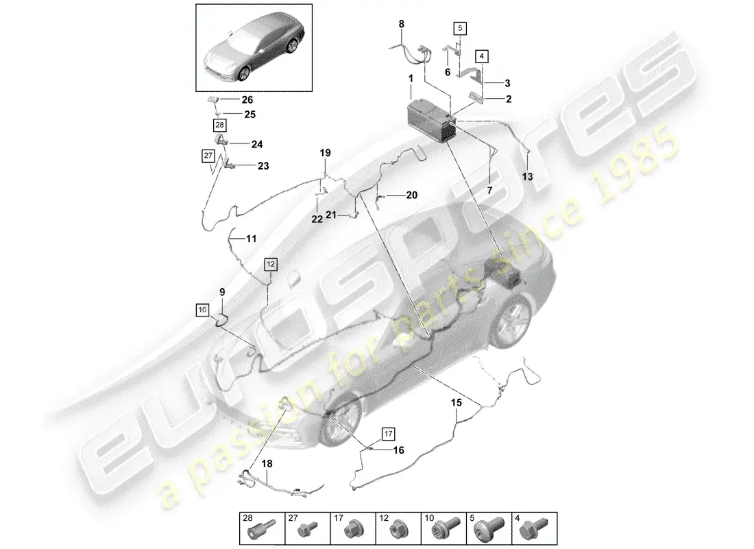 porsche 2017 (panamera 971-1) diagrama de piezas de la batería
