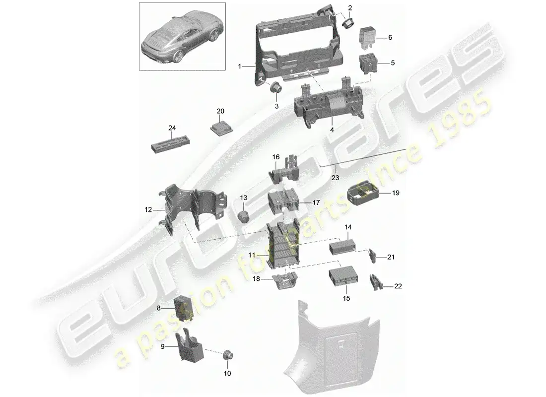 porsche 2017 (991-2 turbo) caja de fusibles/placa de relés diagrama de piezas