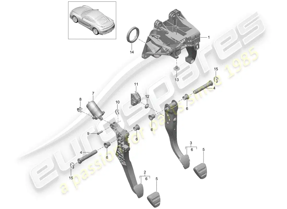 porsche 2016 (981 cayman gt4) diagrama de piezas de pedales