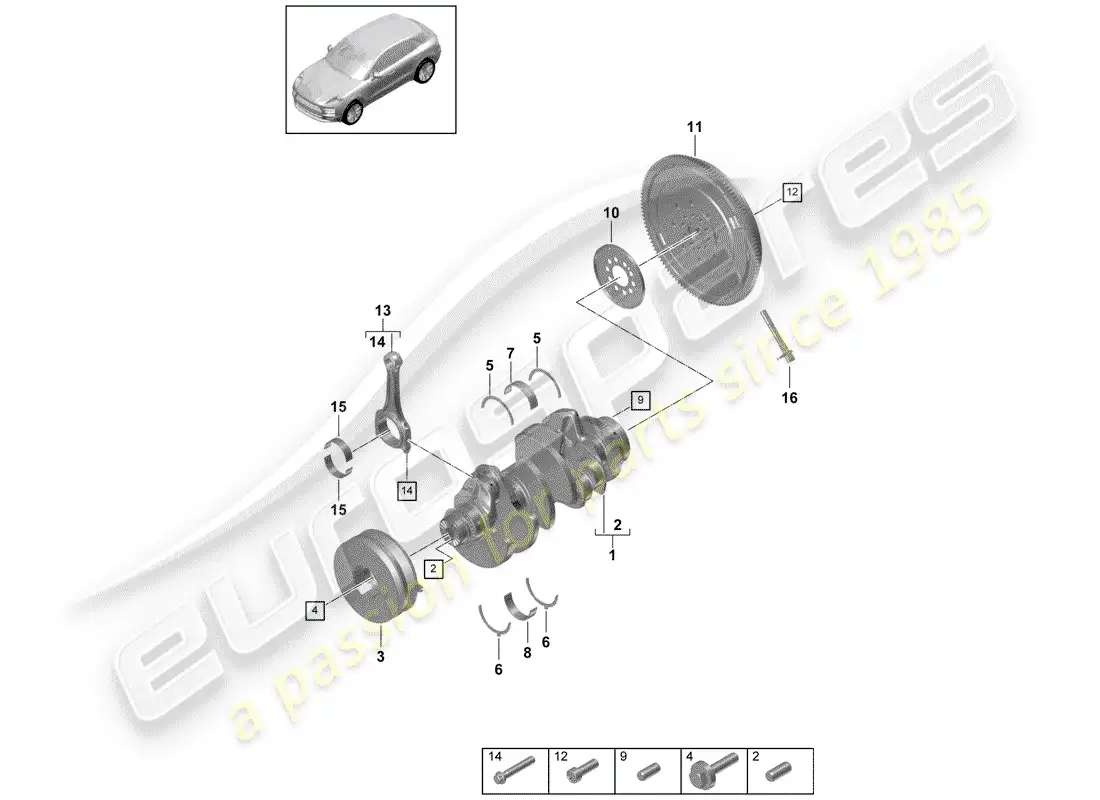 porsche 2019 (macan) cigüeñal diagrama de piezas