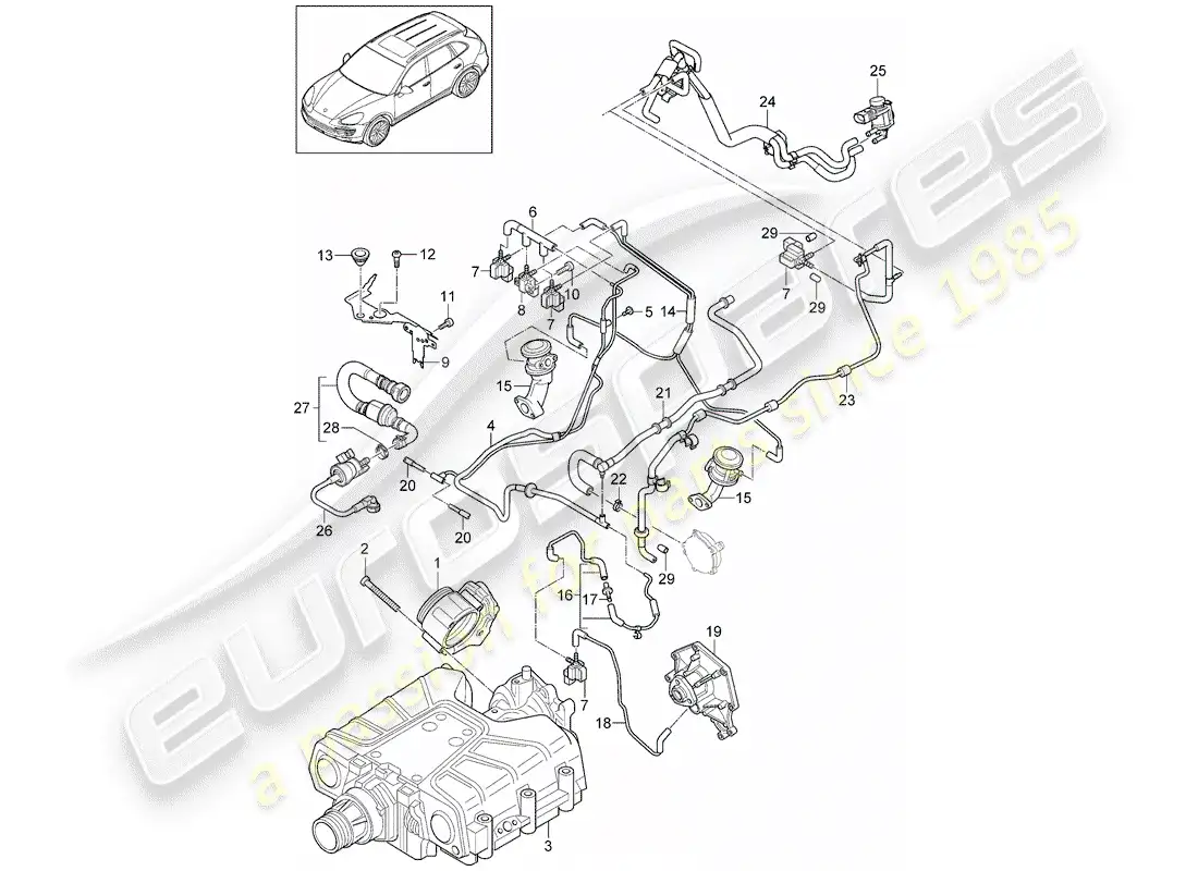 porsche 2011 (cayenne e2 92a) cuerpo del acelerador diagrama de piezas
