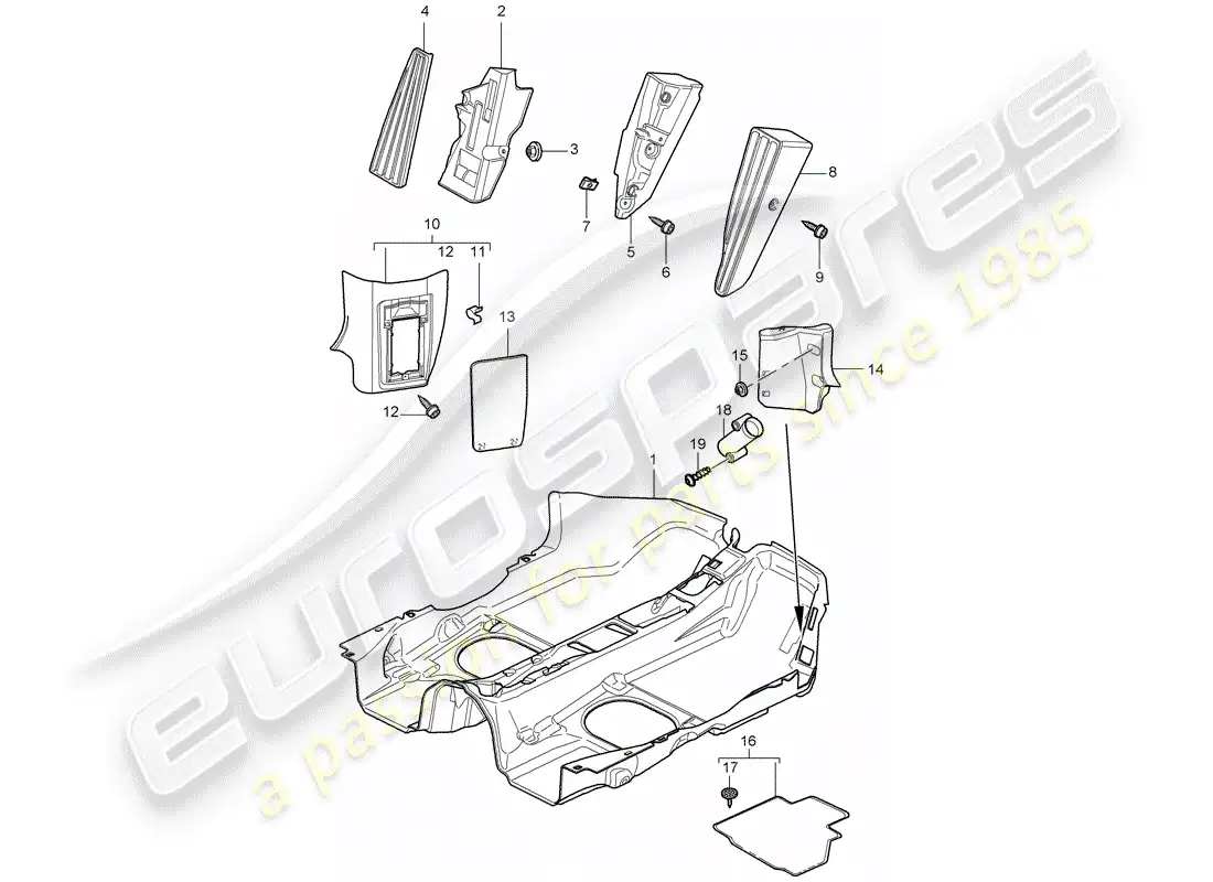 porsche 2011 (997-2 turbo / gt2 rs) diagrama de piezas de la cubierta del piso