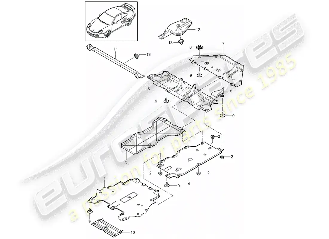 porsche 2012 (997-2 turbo / gt2 rs) adornos diagrama de piezas