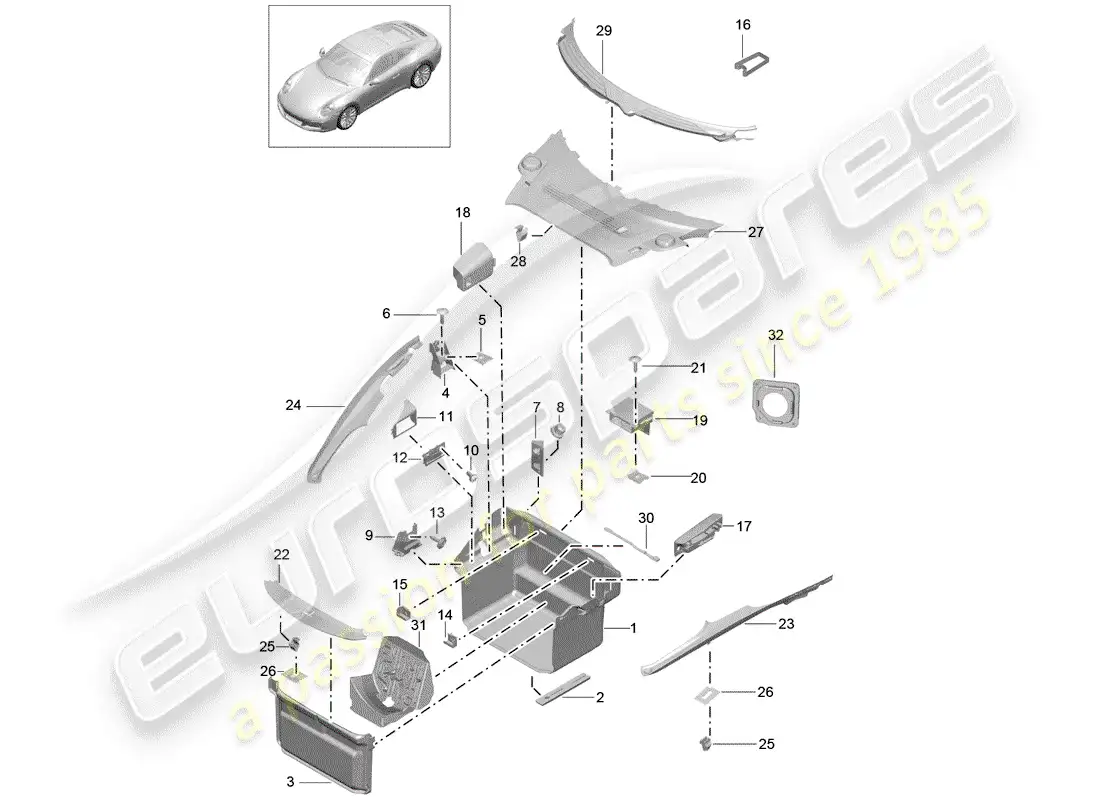 porsche 2019 (991-2) forro de bota diagrama de piezas