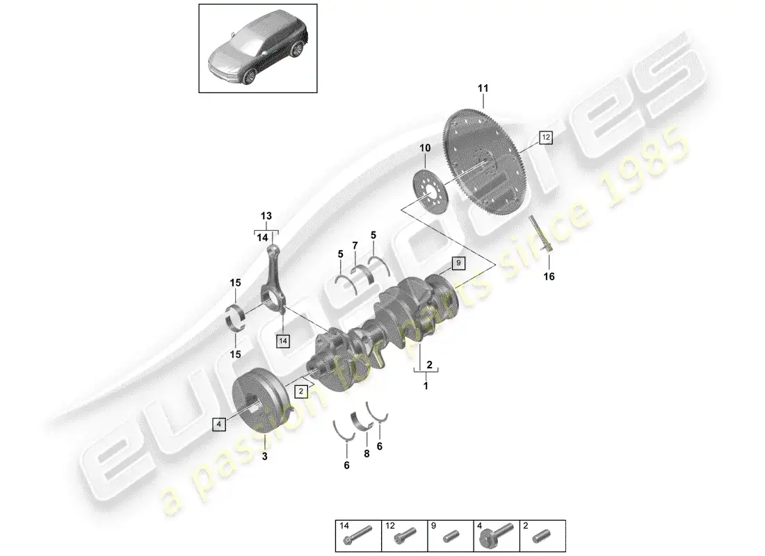 porsche 2018 (cayenne e3 9ya/9yb) cigüeñal diagrama de piezas