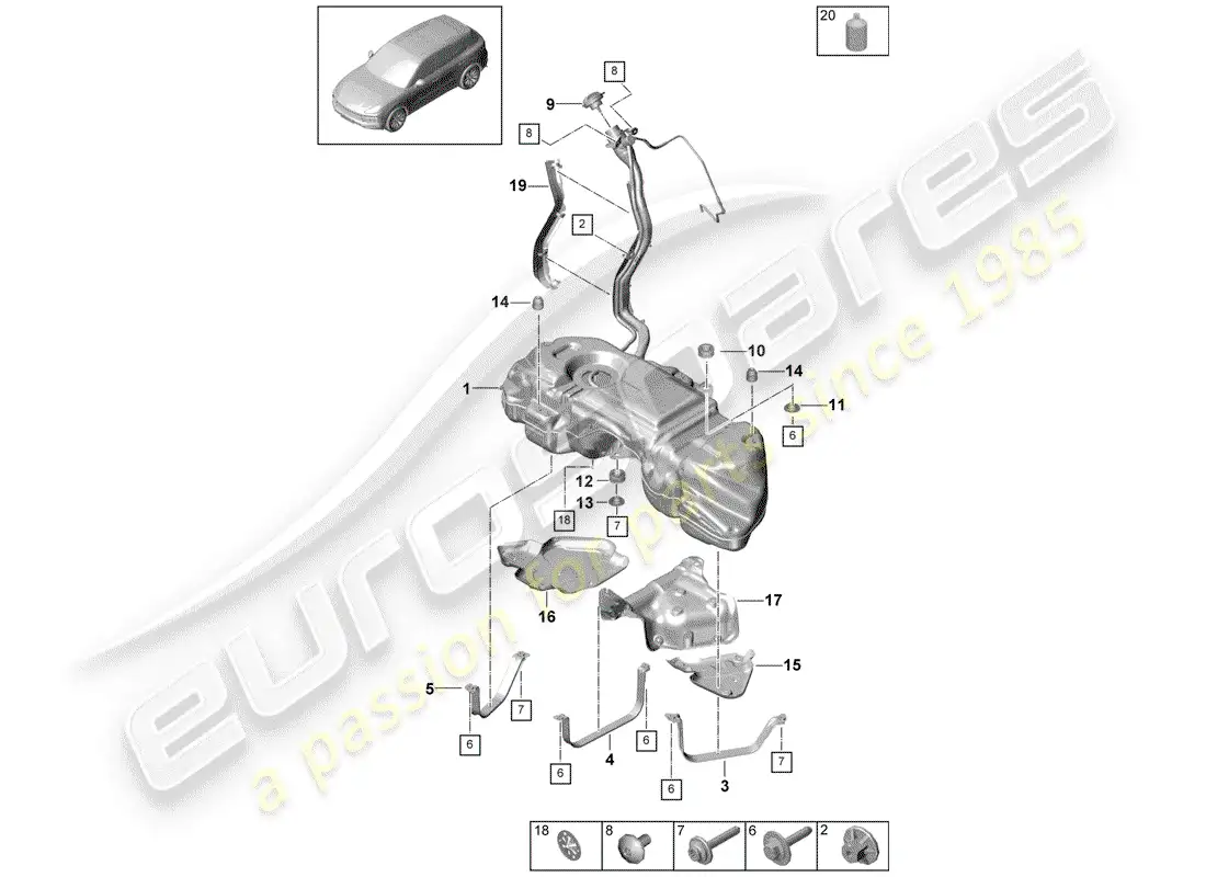 porsche 2018 (cayenne e3 9ya/9yb) fuel tank with diagrama de piezas