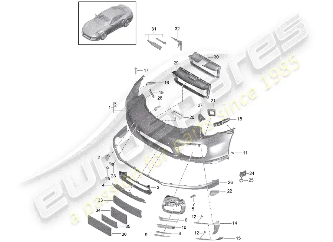 porsche 2017 (991-2 turbo) parachoque diagrama de piezas