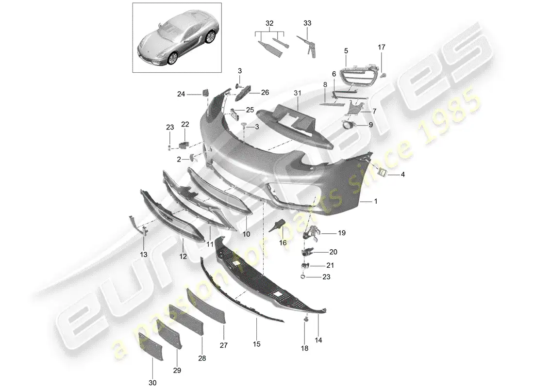 porsche 2014 (981 cayman) parachoque diagrama de piezas
