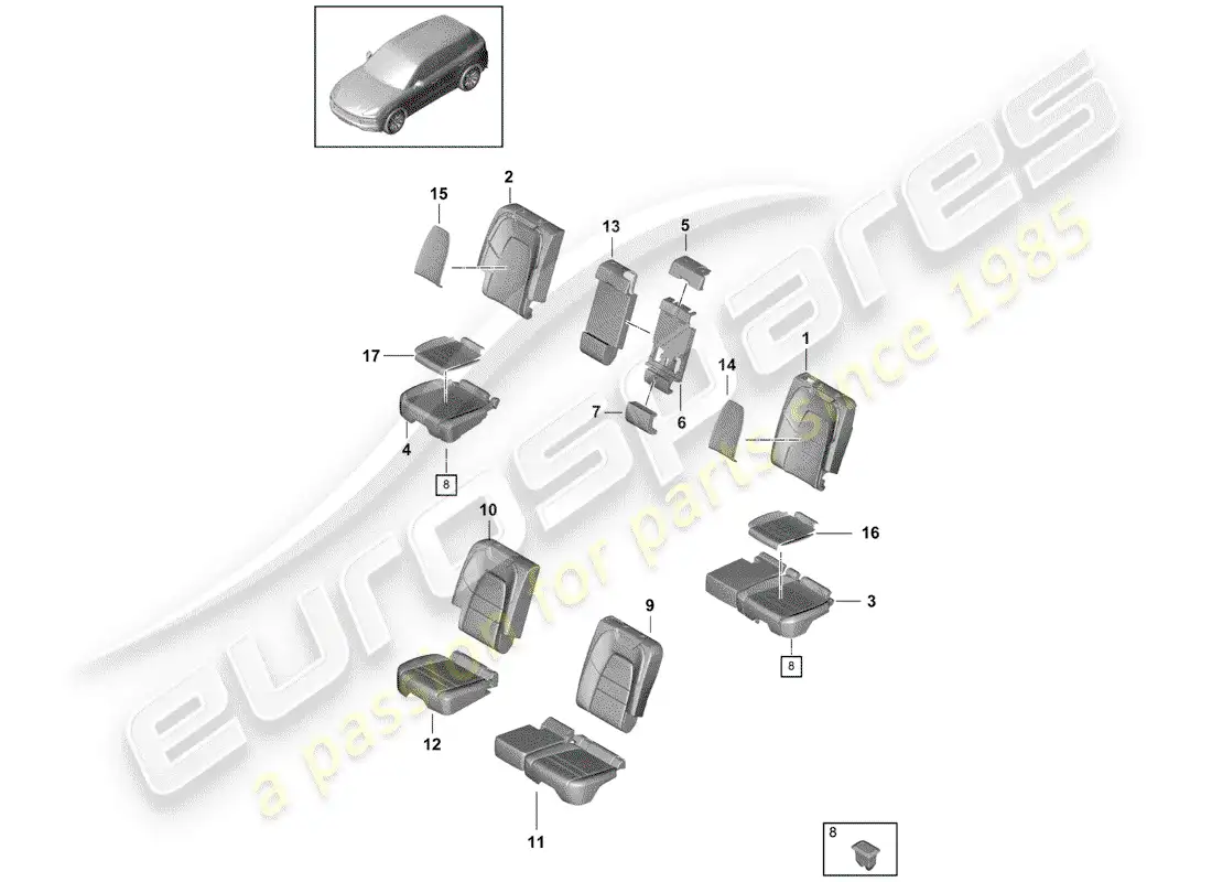 porsche 2020 (cayenne e3 9ya/9yb) asiento diagrama de piezas
