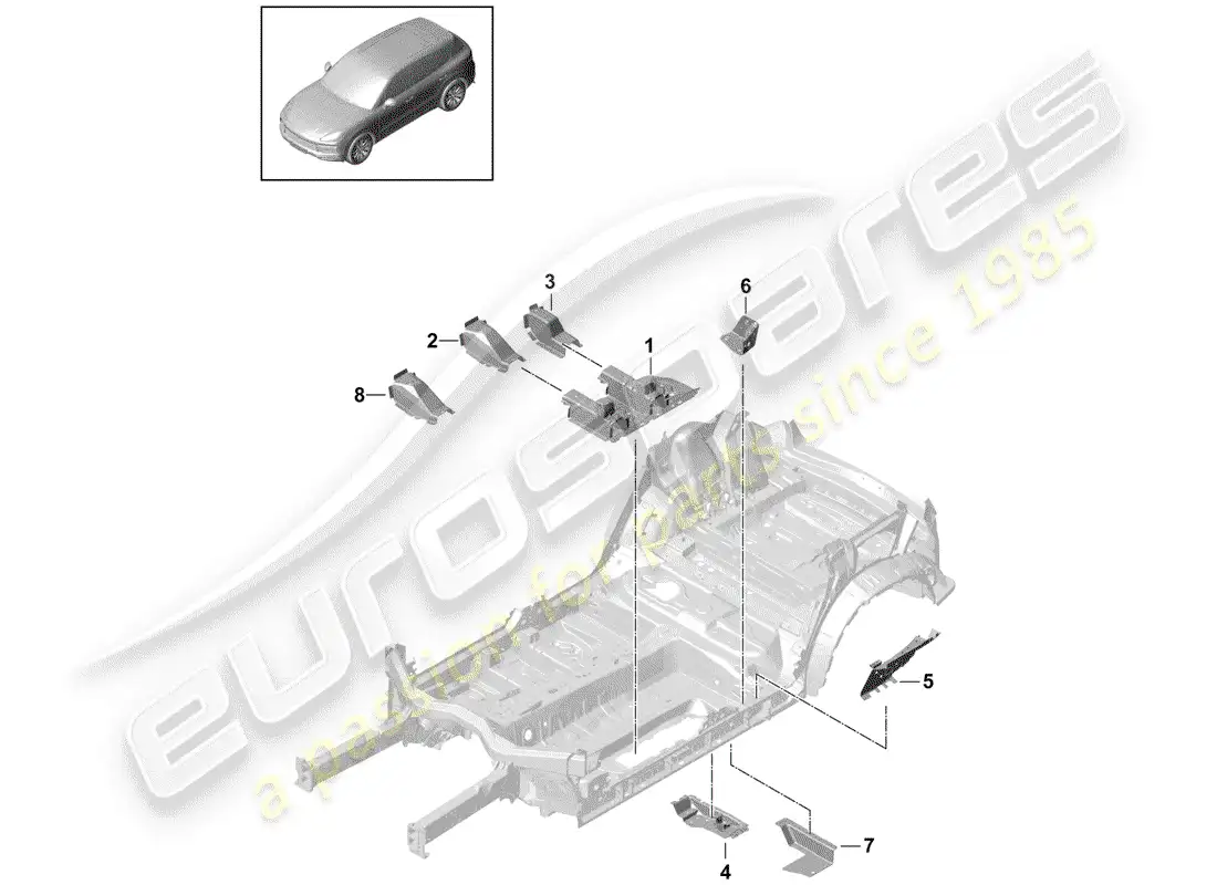 porsche 2020 (cayenne e3 9ya/9yb) placas de piso diagrama de piezas