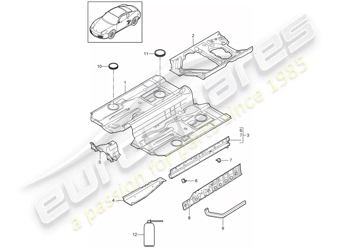 porsche 2010 (987 cayman) piso diagrama de piezas