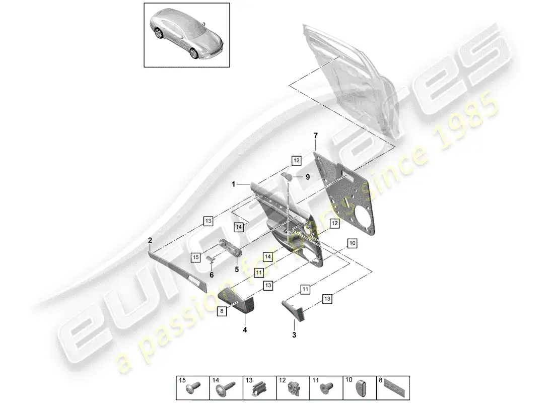 porsche 2019 (panamera 971-1) panel de la puerta diagrama de piezas