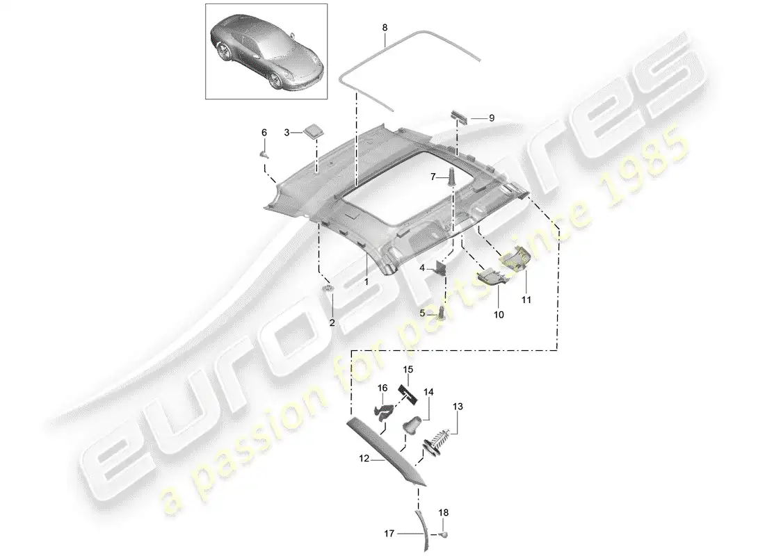 porsche 2015 (991-1) panel de adorno de techo diagrama de piezas