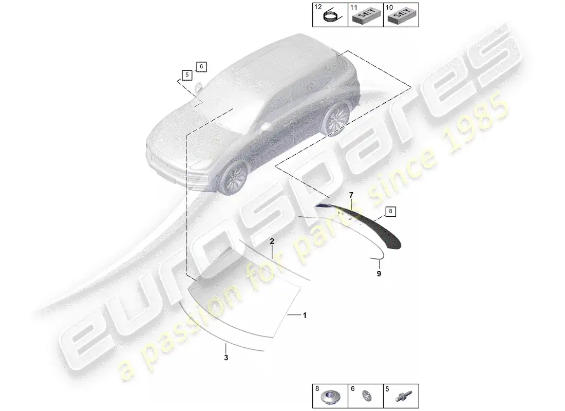 porsche 2018 (cayenne e3 9ya/9yb) vidrio del parabrisas diagrama de piezas