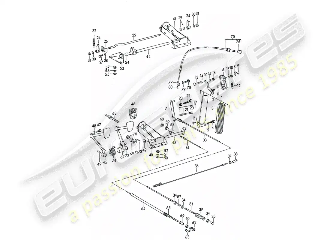 porsche 1965 (356b/356c) pedales diagrama de piezas