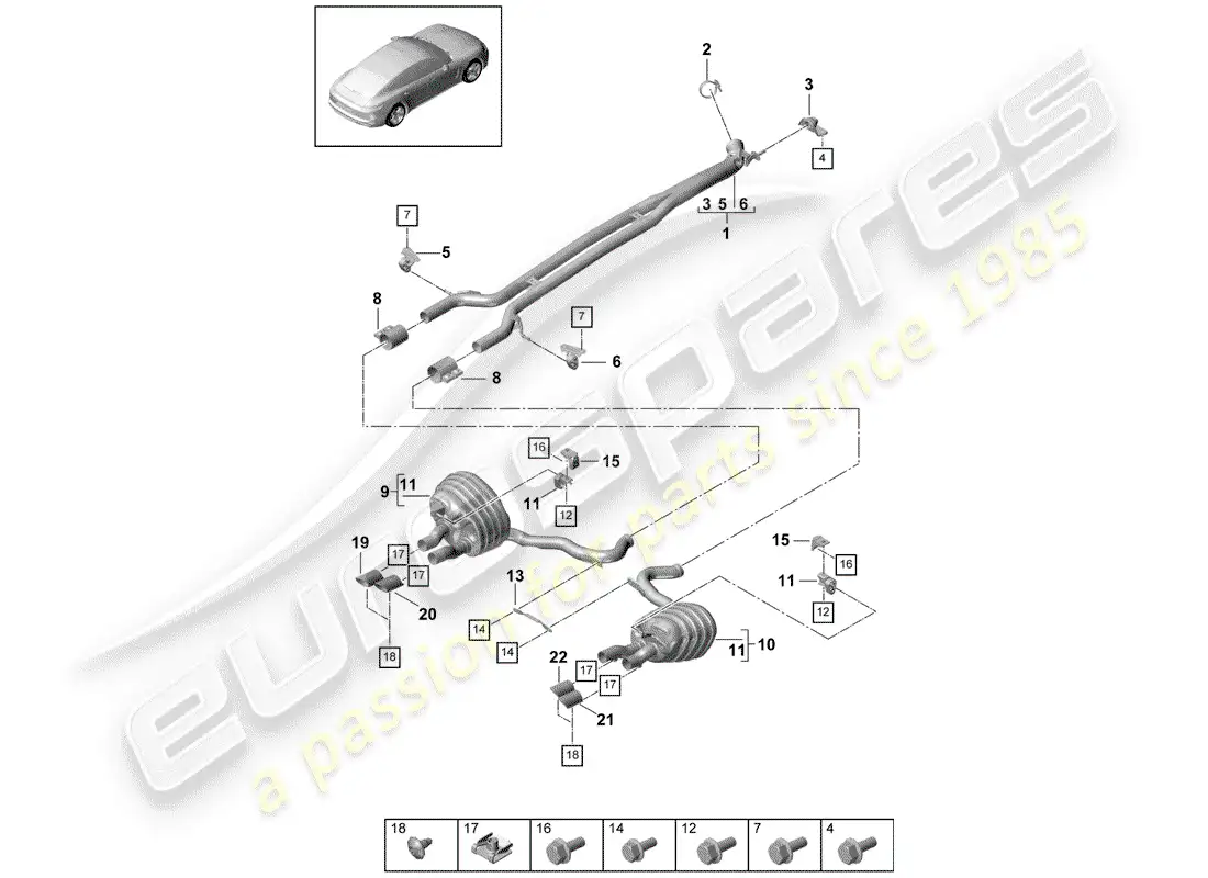 porsche 2019 (panamera 971-1) sistema de escape diagrama de piezas