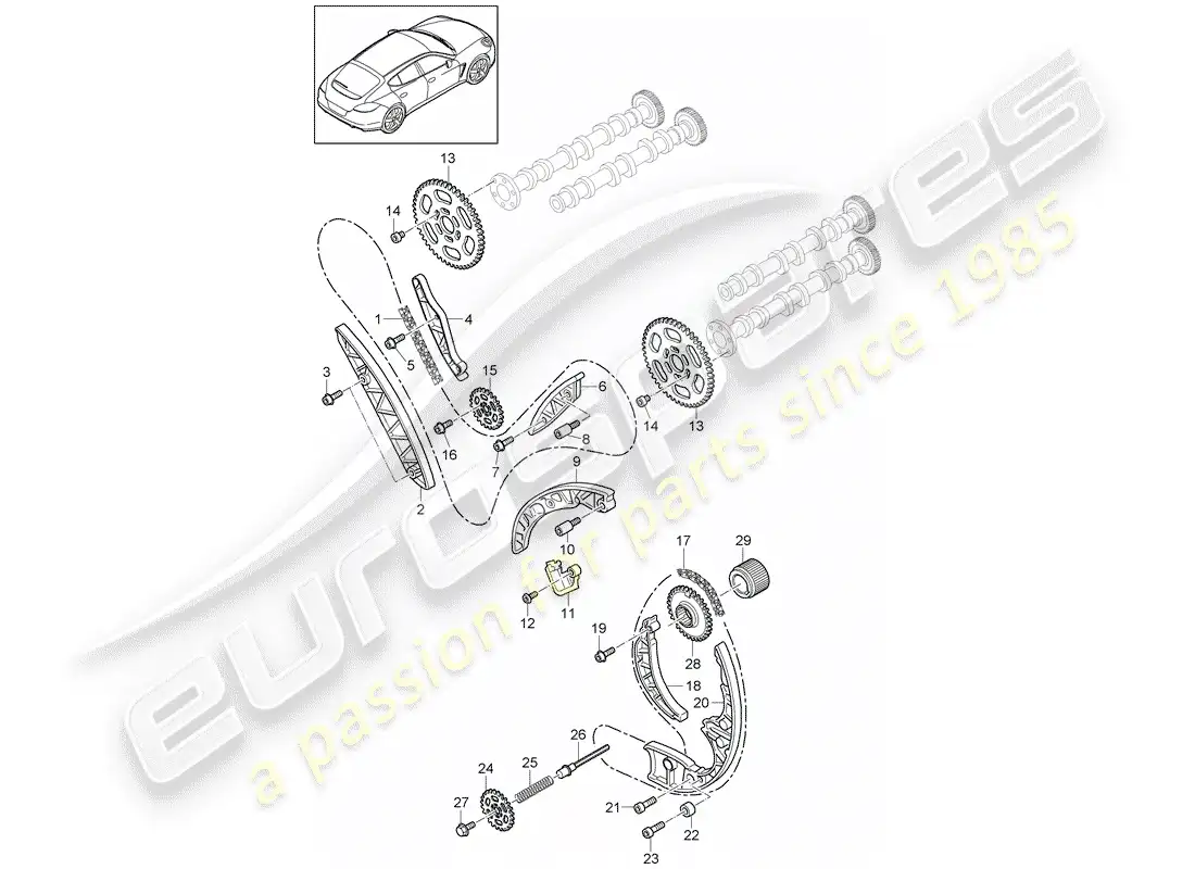 porsche 2013 (panamera 970) cadena de distribución diagrama de piezas